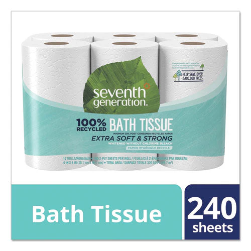 100% Recycled Bathroom Tissue, Septic Safe, 2-ply, White, 240 Sheets/roll, 12/pack - Image 2