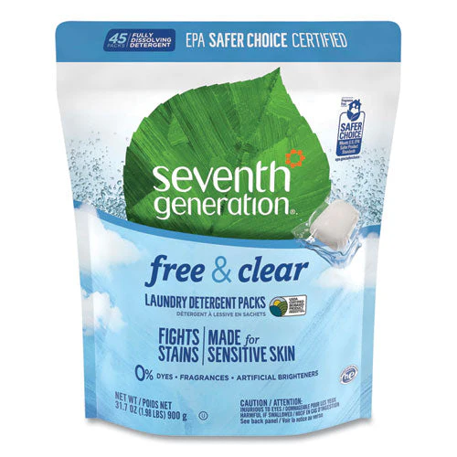 Natural Laundry Detergent Packs, Powder, Unscented, 45 Packets/pack, 8/carton - Image 1