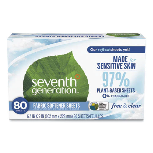 Natural Fabric Softener Sheets, Unscented, 80 Sheets/box - Image 1