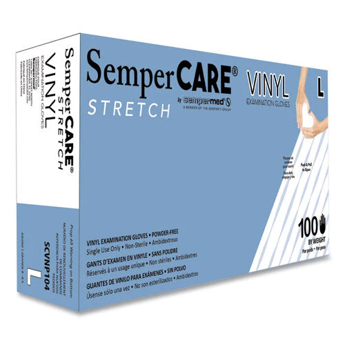 Stretch Vinyl Examination Gloves, Cream, Large, 100/box - Image 1