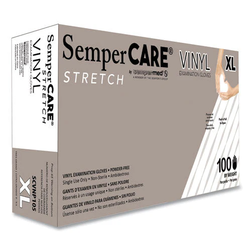 Stretch Vinyl Examination Gloves, Cream, X-large, 100/box, 10 Boxes/carton - Image 1