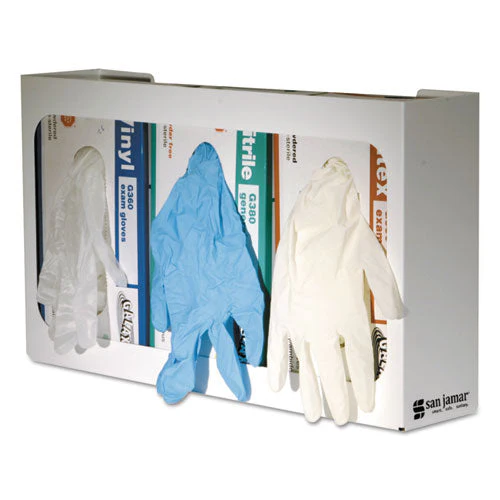 White Enamel Disposable Glove Dispenser, 3-box, Steel, White, 18 X 3.75 X 10 - Image 1