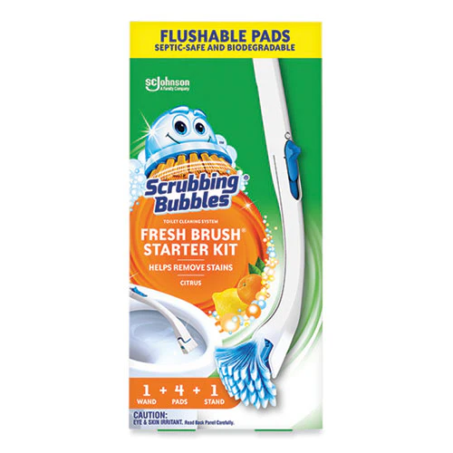 Fresh Brush Toilet Cleaning System Starter Kit, 19" Wand, 4 Pads, Stand - Image 1