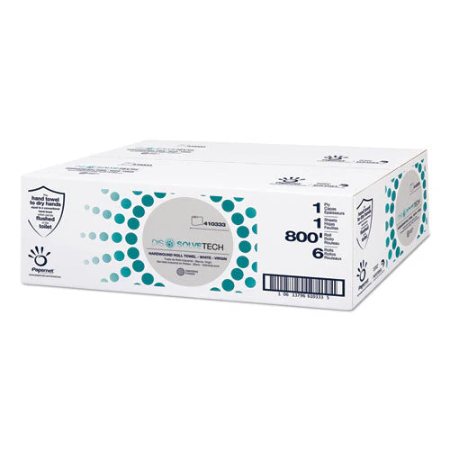 Dissolvetech Paper Towel, 1-ply, 7.8" X 800 Ft, White, 6 Rolls/case - Image 1