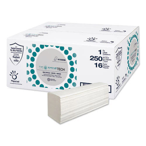 Dissolvetech Paper Towel, 1-ply, 9.49 X 8.11, White, 250/pack, 16 Packs/carton - Image 1