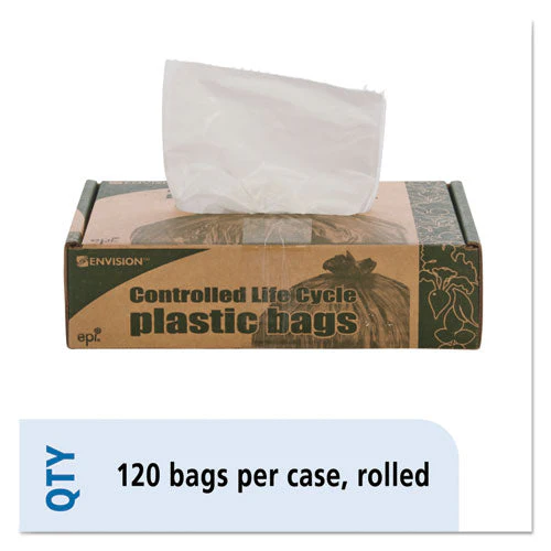 Controlled Life-cycle Plastic Trash Bags, 13 Gal, 0.7 Mil, 24" X 30", White, 120/box - Image 1