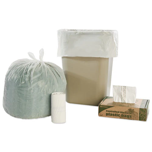Controlled Life-cycle Plastic Trash Bags, 13 Gal, 0.7 Mil, 24" X 30", White, 120/box - Image 3