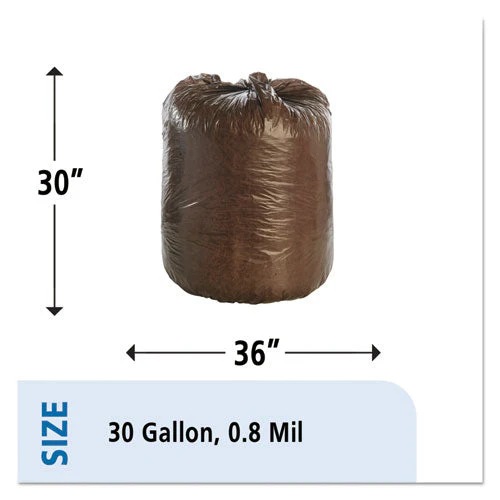 Controlled Life-cycle Plastic Trash Bags, 30 Gal, 0.8 Mil, 30" X 36", Brown, 60/box - Image 2