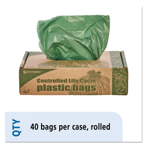 Controlled Life-cycle Plastic Trash Bags, 33 Gal, 1.1 Mil, 33" X 40", Green, 40/box - Image 1