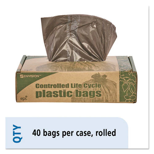 Controlled Life-cycle Plastic Trash Bags, 39 Gal, 1.1 Mil, 33" X 44", Brown, 40/box - Image 1