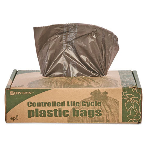 Controlled Life-cycle Plastic Trash Bags, 39 Gal, 1.1 Mil, 33" X 44", Brown, 40/box - Image 2
