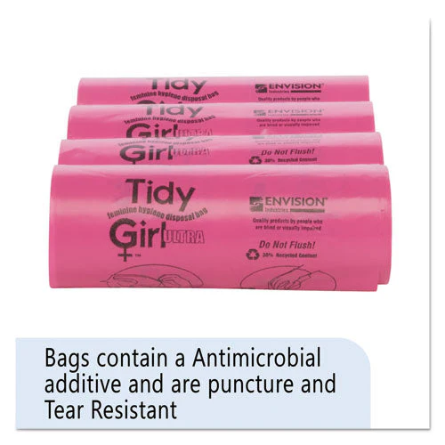 Feminine Hygiene Sanitary Disposal Bags, 4" X 10", Pink/black, 150 Bags/roll, 4 Rolls/carton - Image 1