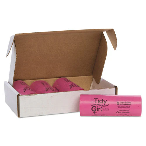 Feminine Hygiene Sanitary Disposal Bags, 4" X 10", Pink/black, 150 Bags/roll, 4 Rolls/carton - Image 3