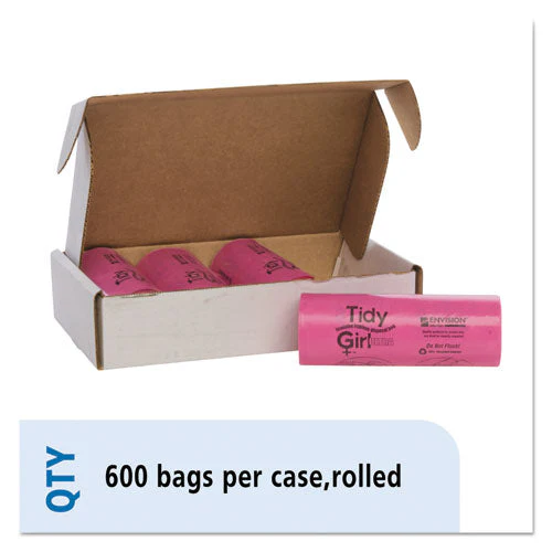 Feminine Hygiene Sanitary Disposal Bags, 4" X 10", Pink/black, 150 Bags/roll, 4 Rolls/carton - Image 2