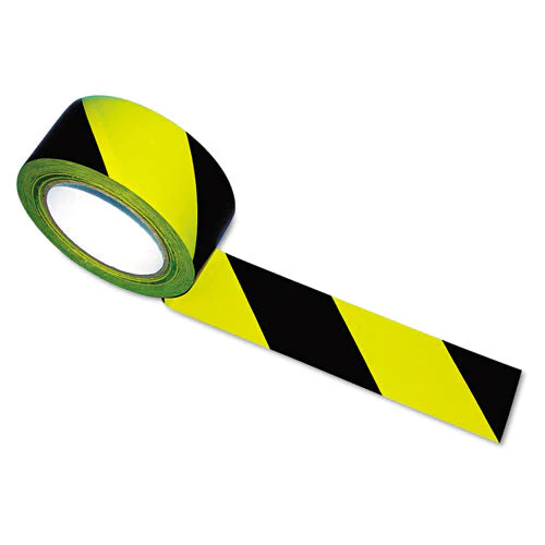 Hazard Marking Aisle Tape, 2" X 108 Ft, Black/yellow - Image 1
