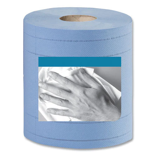 Industrial Paper Wiper, 4-ply, 11 X 15.75, Unscented, Blue, 375 Wipes/roll, 2 Rolls/carton - Image 1
