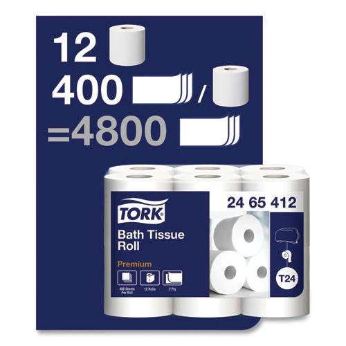 Premium Poly-pack Bath Tissue, Septic Safe, 2-ply, White, 400 Sheets/roll, 12 Rolls/pack, 4 Packs/carton - Image 2