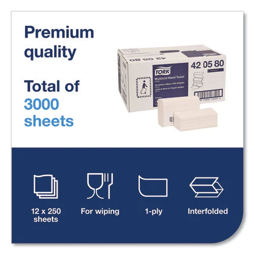 Premium Multifold Towel, 1-ply, 9 X 9.5, White, 250/pack, 12 Packs/carton - Image 3