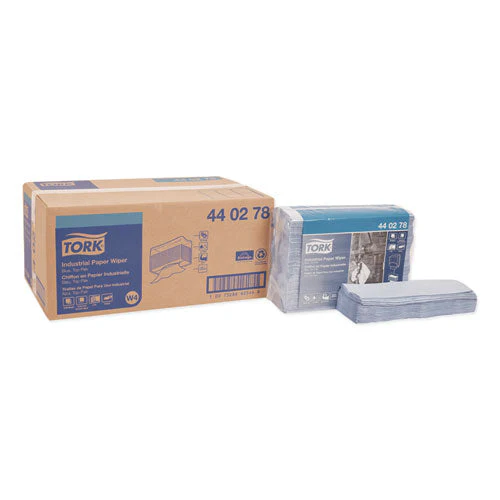 Industrial Paper Wiper, 4-ply, 12.8 X 16.4, Unscented, Blue, 90/pack, 5 Packs/carton - Image 1