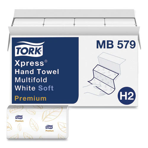 Premium Soft Xpress 3-panel Multifold Hand Towels, 2-ply, 9.13 X 9.5, White With Blue Leaf, 135/packs, 16 Packs/carton - Image 1