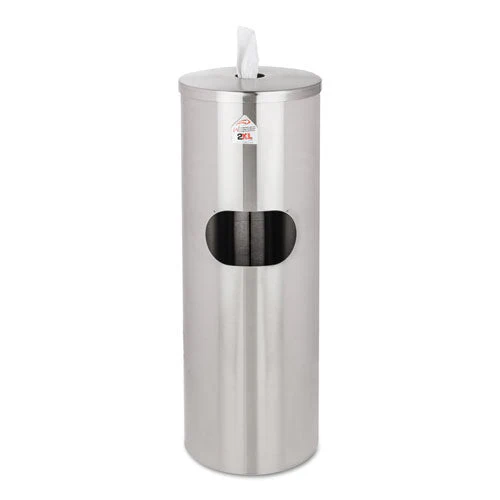 Standing Stainless Wipes Dispener, 12 X 12 X 36, Cylindrical, 5 Gal, Stainless Steel - Image 1
