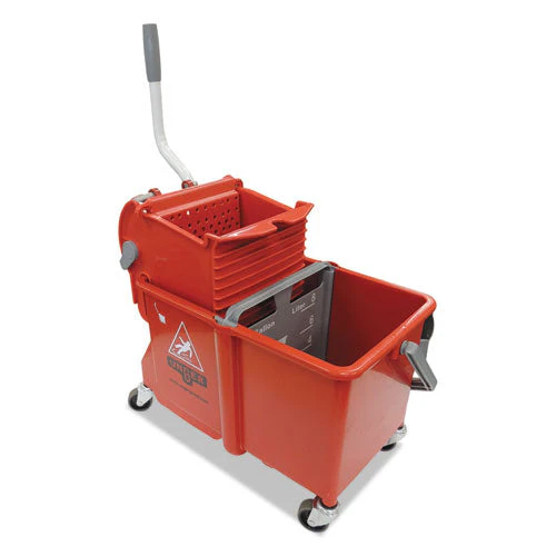 Side-press Restroom Mop Dual Bucket Combo, 4 Gal, Plastic, Red - Image 1