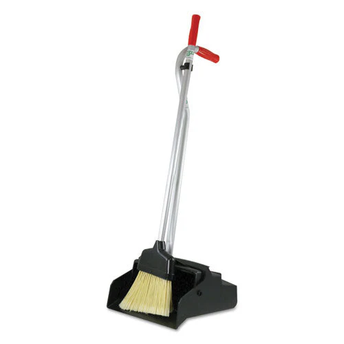 Ergo Dustpan With Broom, 12w X 33h, Metal With Vinyl Coated Handle, Red/silver - Image 1