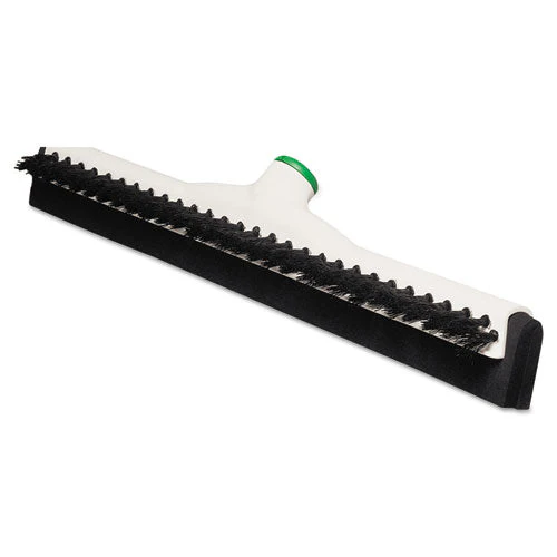 Sanitary Brush With Squeegee, Black Polypropylene Bristles, 18" Brush, Moss Plastic Handle - Image 1