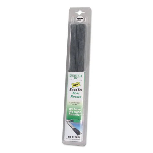 Ergotec Replacement Squeegee Blades, 16" Wide Blade, Black Rubber, Soft, 12/pack - Image 1