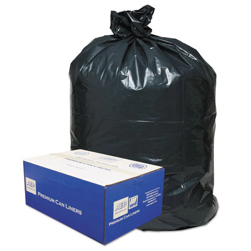 Linear Low-density Can Liners, 60 Gal, 0.9 Mil, 38" X 58", Black, 10 Bags/roll, 10 Rolls/carton - Image 1