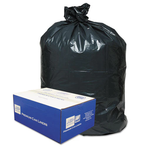 Linear Low-density Can Liners, 56 Gal, 0.9 Mil, 43" X 47", Black, 10 Bags/roll, 10 Rolls/carton - Image 1