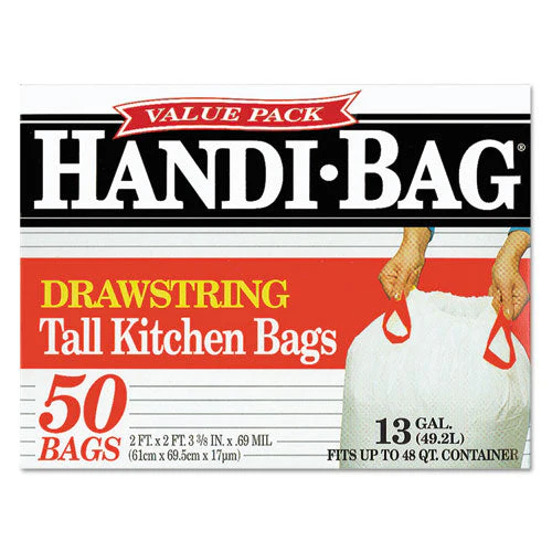 Drawstring Kitchen Bags, 13 Gal, 0.6 Mil, 24" X 27.38", White, 50/box - Image 2