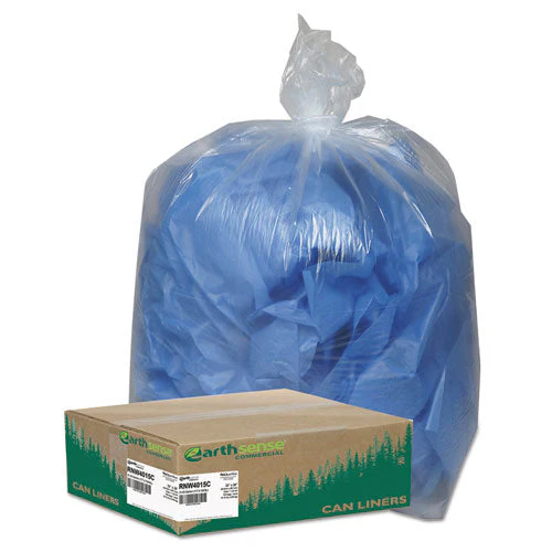 Linear Low Density Clear Recycled Can Liners, 33 Gal, 1.25 Mil, 33" X 39", Clear, 10 Bags/roll, 10 Rolls/carton - Image 1