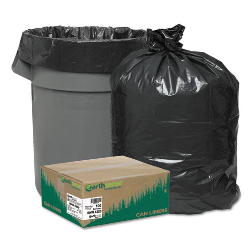 Linear Low Density Recycled Can Liners, 56 Gal, 2 Mil, 43" X 47", Black, 10 Bags/roll, 10 Rolls/carton - Image 1