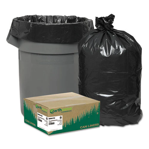 Linear Low Density Recycled Can Liners, 56 Gal, 1.25 Mil, 43" X 48", Black, 10 Bags/roll, 10 Rolls/carton - Image 1