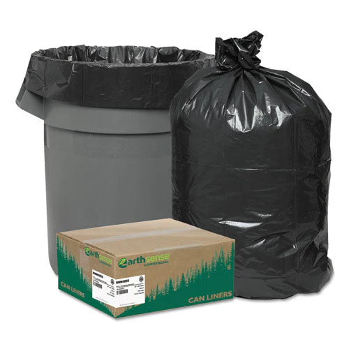 Linear Low Density Recycled Can Liners, 45 Gal, 1.25 Mil, 40" X 46", Black, 10 Bags/roll, 10 Rolls/carton - Image 1