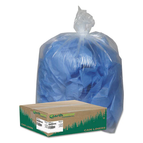 Linear Low Density Clear Recycled Can Liners, 60 Gal, 1.5 Mil, 38" X 58", Clear,10 Bags/roll, 10 Rolls/carton - Image 1