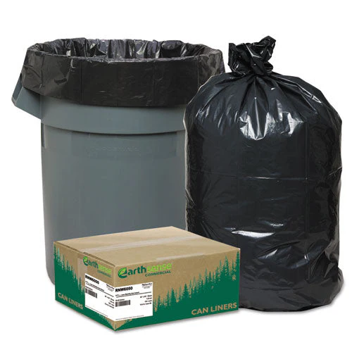 Linear Low Density Recycled Can Liners, 60 Gal, 1.25 Mil, 38" X 58", Black, 10 Bags/roll, 10 Rolls/carton - Image 1
