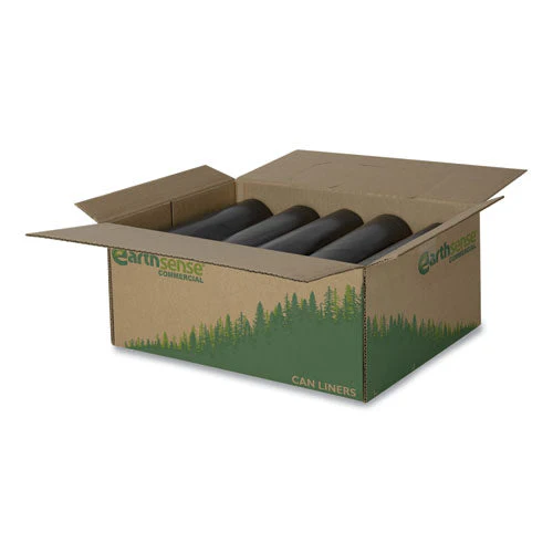 Linear Low Density Recycled Can Liners, 60 Gal, 1.25 Mil, 38" X 58", Black, 10 Bags/roll, 10 Rolls/carton - Image 2