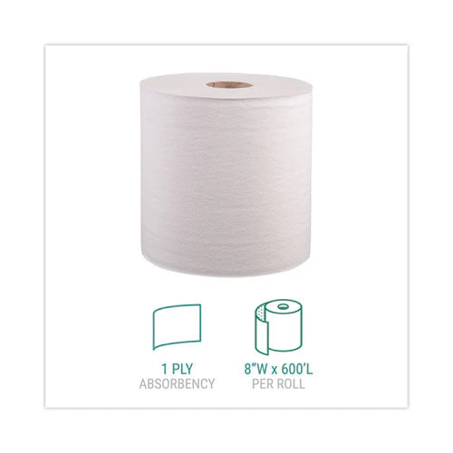 Hardwound Roll Towels, 1-ply, 8" X 800 Ft, White, 6 Rolls/carton - Image 3