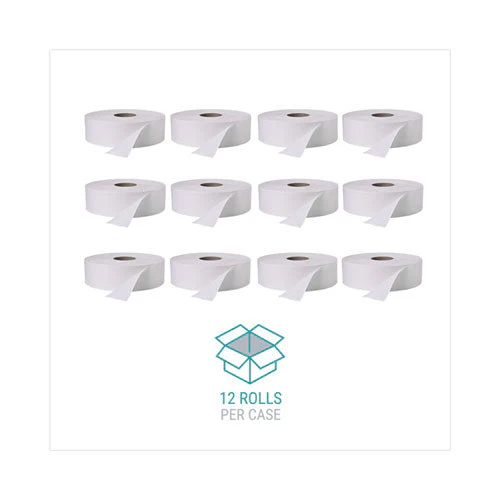 Jumbo Roll Bath Tissue, Septic Safe, 2 Ply, White, 3.4" X 1,000 Ft, 12 Rolls/carton - Image 2