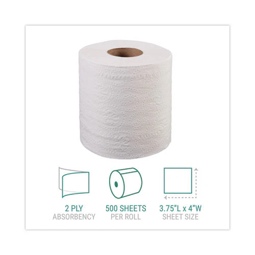 Bath Tissue, Septic Safe, Individually Wrapped Rolls, 2-ply, White, 500 Sheets/roll, 96 Rolls/carton - Image 2