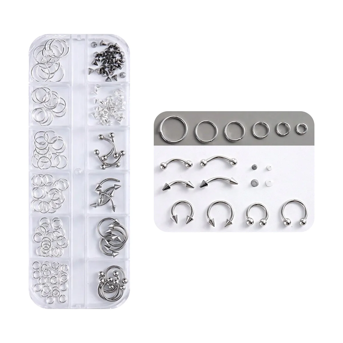 12pcs Punk Style Round Rivet Nail Pendant Set – 3D Nail Piercing Jewelry Kit - Image 1
