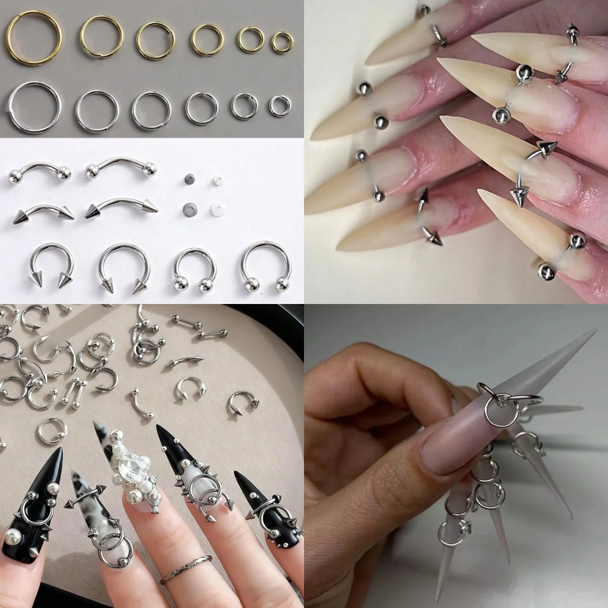 12pcs Punk Style Round Rivet Nail Pendant Set – 3D Nail Piercing Jewelry Kit - Image 2