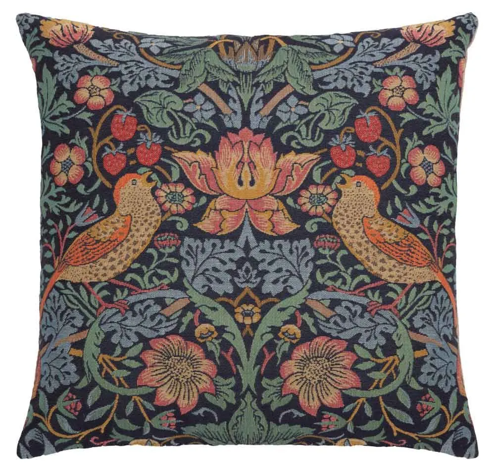 Morris Strawberry Thief Brown Birds Pillow-926