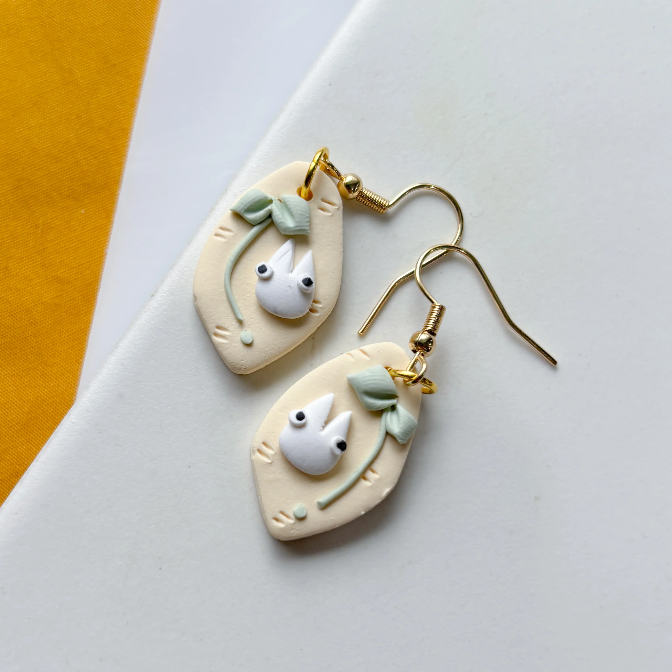 IVORY TEARDROPS WITH LEAF & TOTORO EARRINGS - Image 1