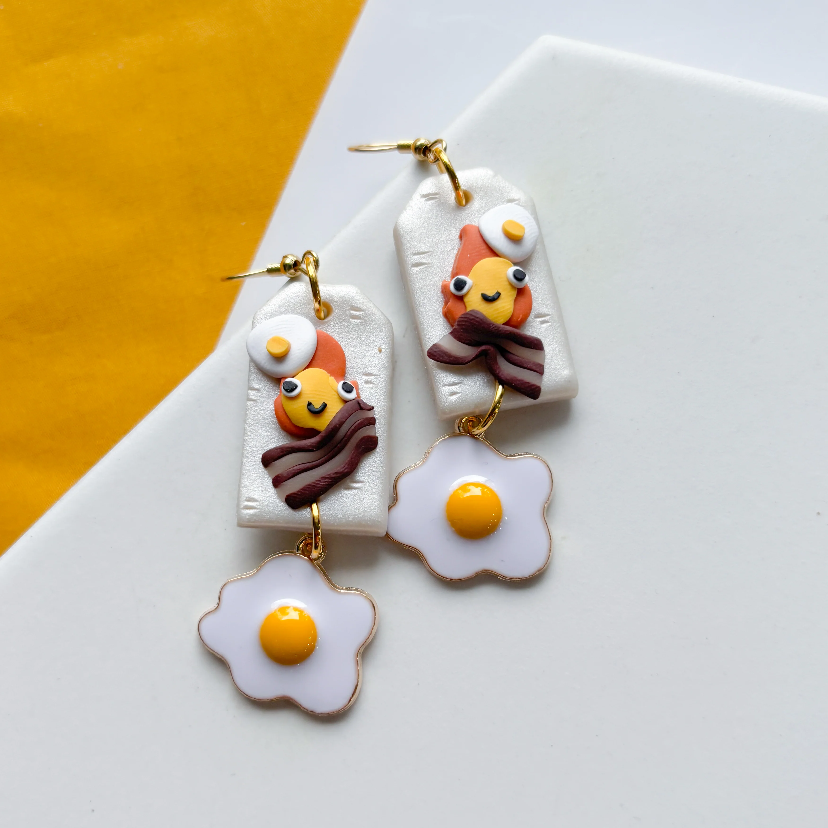 FLAME SPIRIT BACON & EGG RECTANGLE EARRINGS - Image 1