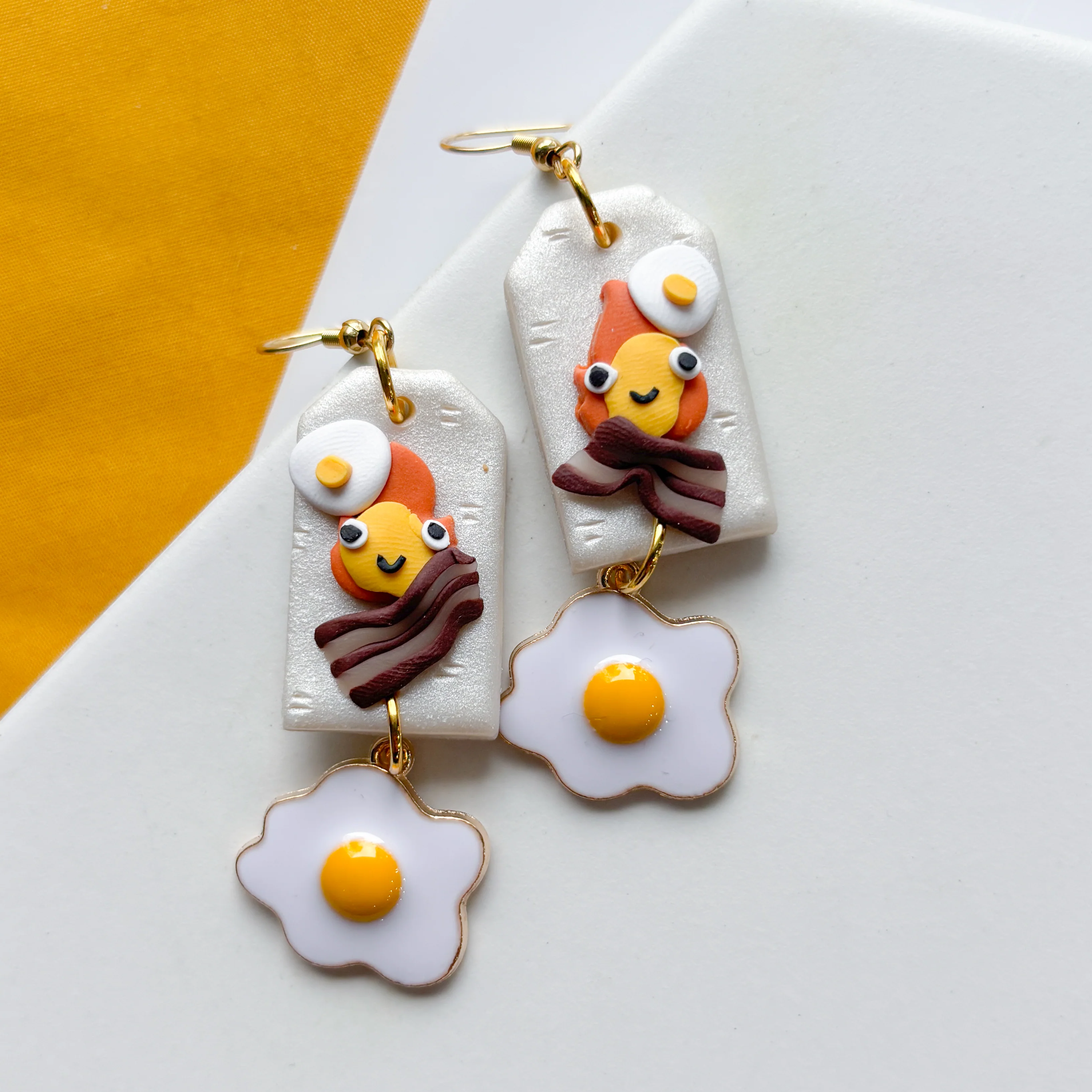 FLAME SPIRIT BACON & EGG RECTANGLE EARRINGS - Image 2
