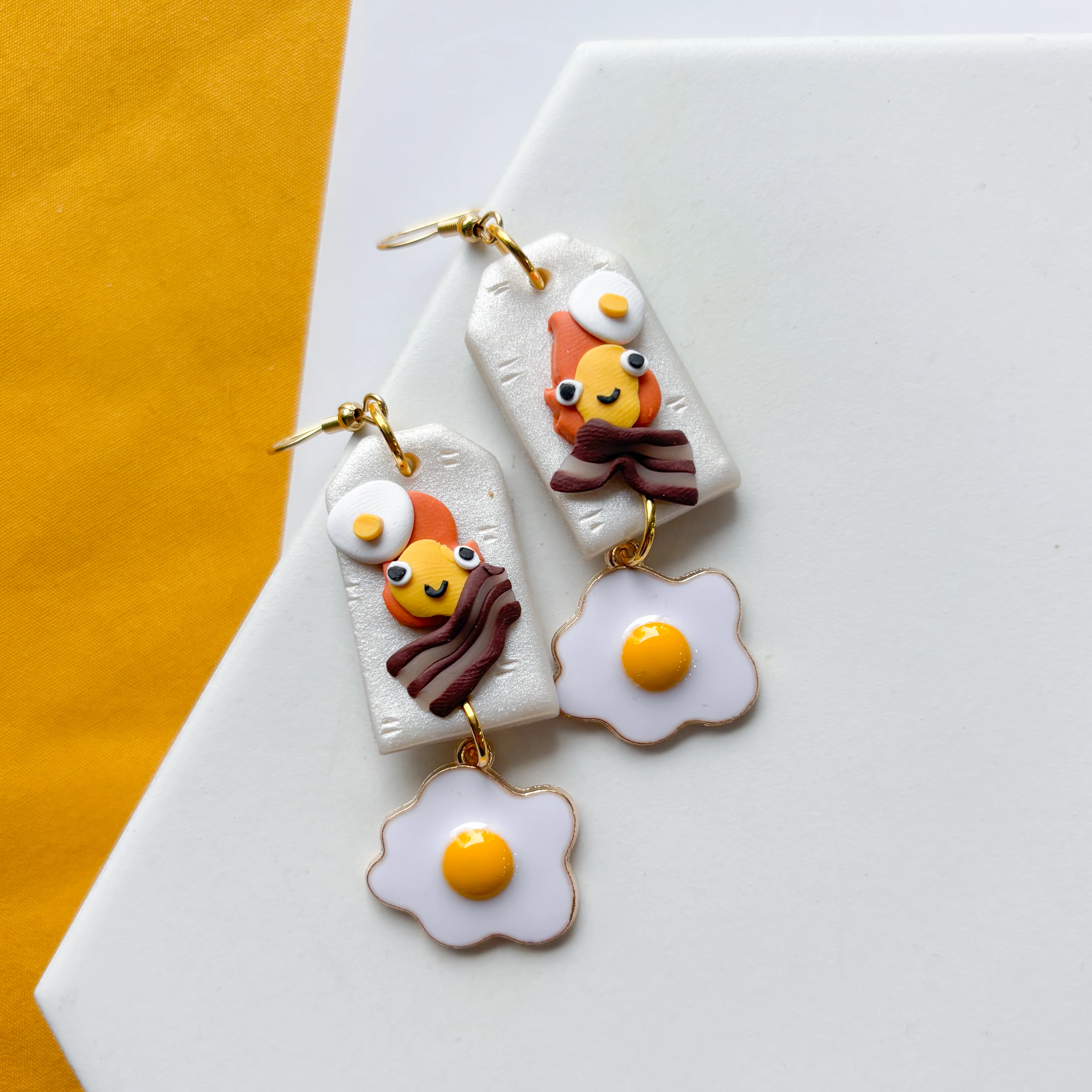FLAME SPIRIT BACON & EGG RECTANGLE EARRINGS - Image 3