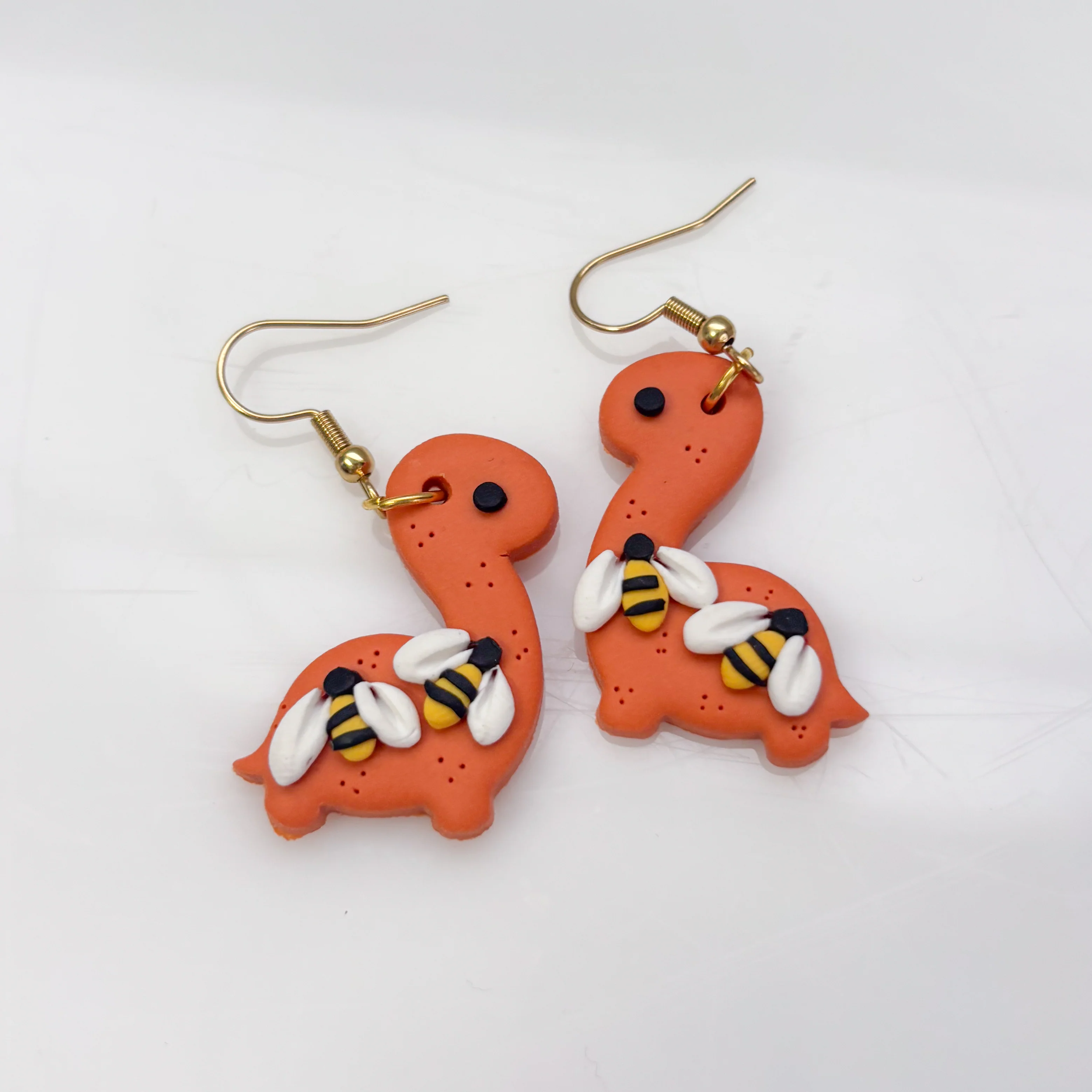 ORANGE BEE DINO EARRINGS (BRONTO) - Image 2